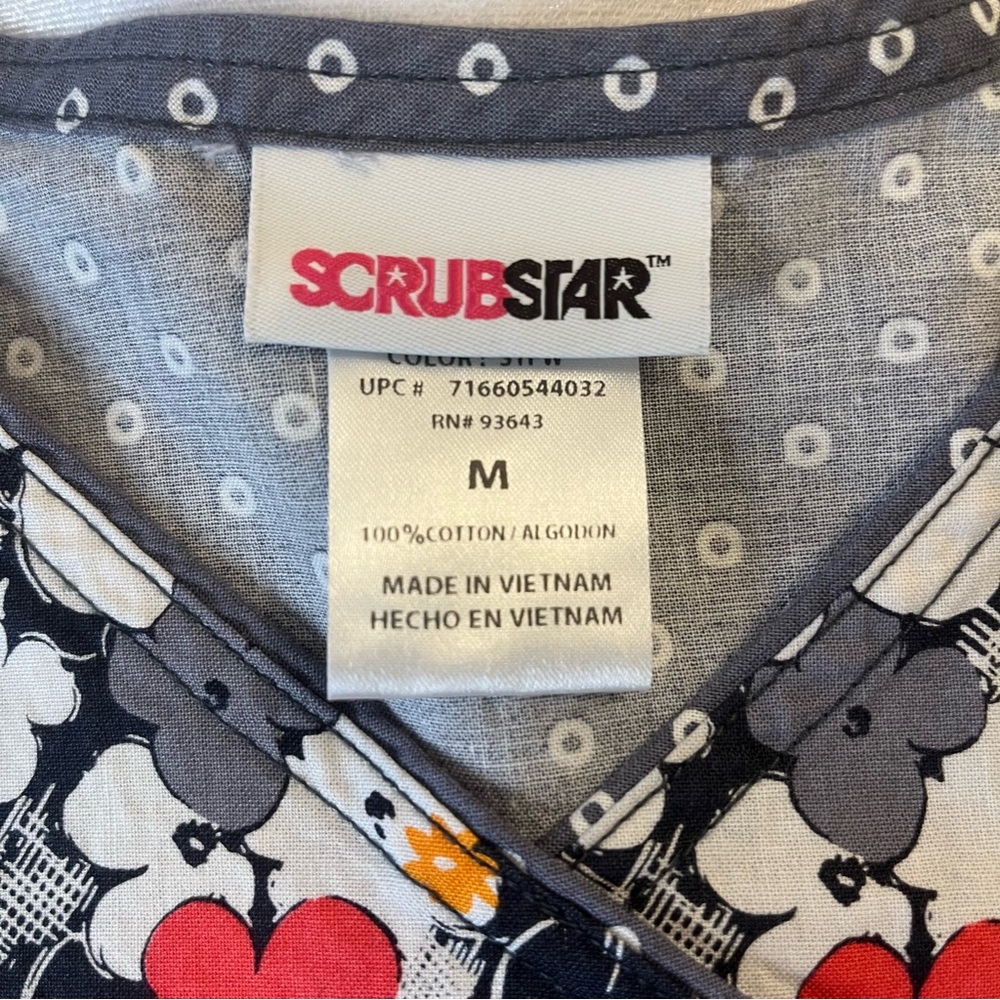 Scrubstar Grey Pink and White Mock Wrap Floral Scrub Uniform Top Women Size M - Picture 4 of 5